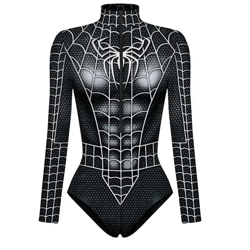 Spiderman Captain Superhero Swimsuit for Women Men 3D Print Long Sleeve Swim Bodysuit Cosplay Jumpsuit Halloween Carnival Outfit - Seprincess