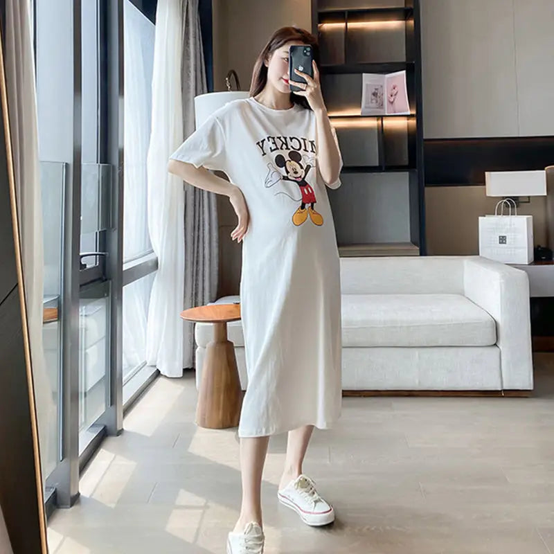 Disney Dongdaemun Maternity Dress Short Sleeve T-shirt Skirt 2022 Summer Cartoon Mickey Printed Summer Dress Fashion - Seprincess