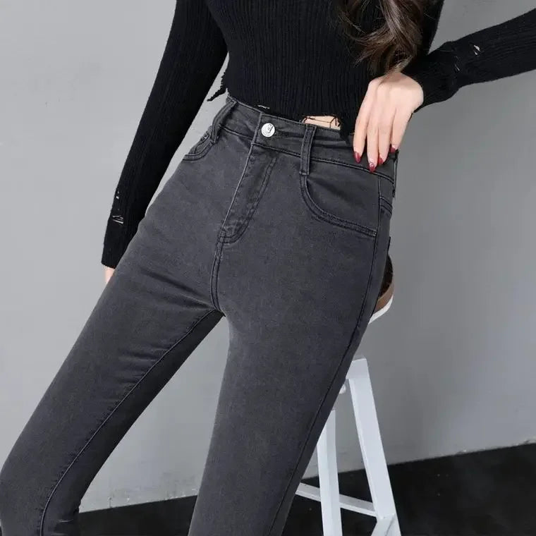 Woman Jeans Pants Black High Waist Autumn Stretch Skinny Tappered Pants Long Pants Pantalones Vaqueros Mujer