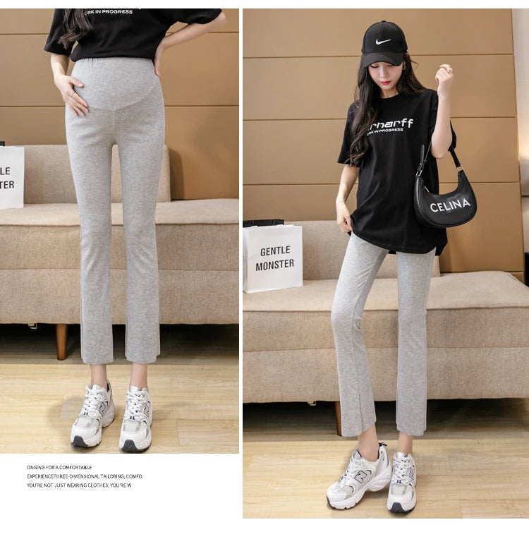 Spring Pregnant Woman Ankle-Length Pants Cotton Stretch Outside Wear Casual Maternity Boot Cut Thin Pregnancy Flare Trousers