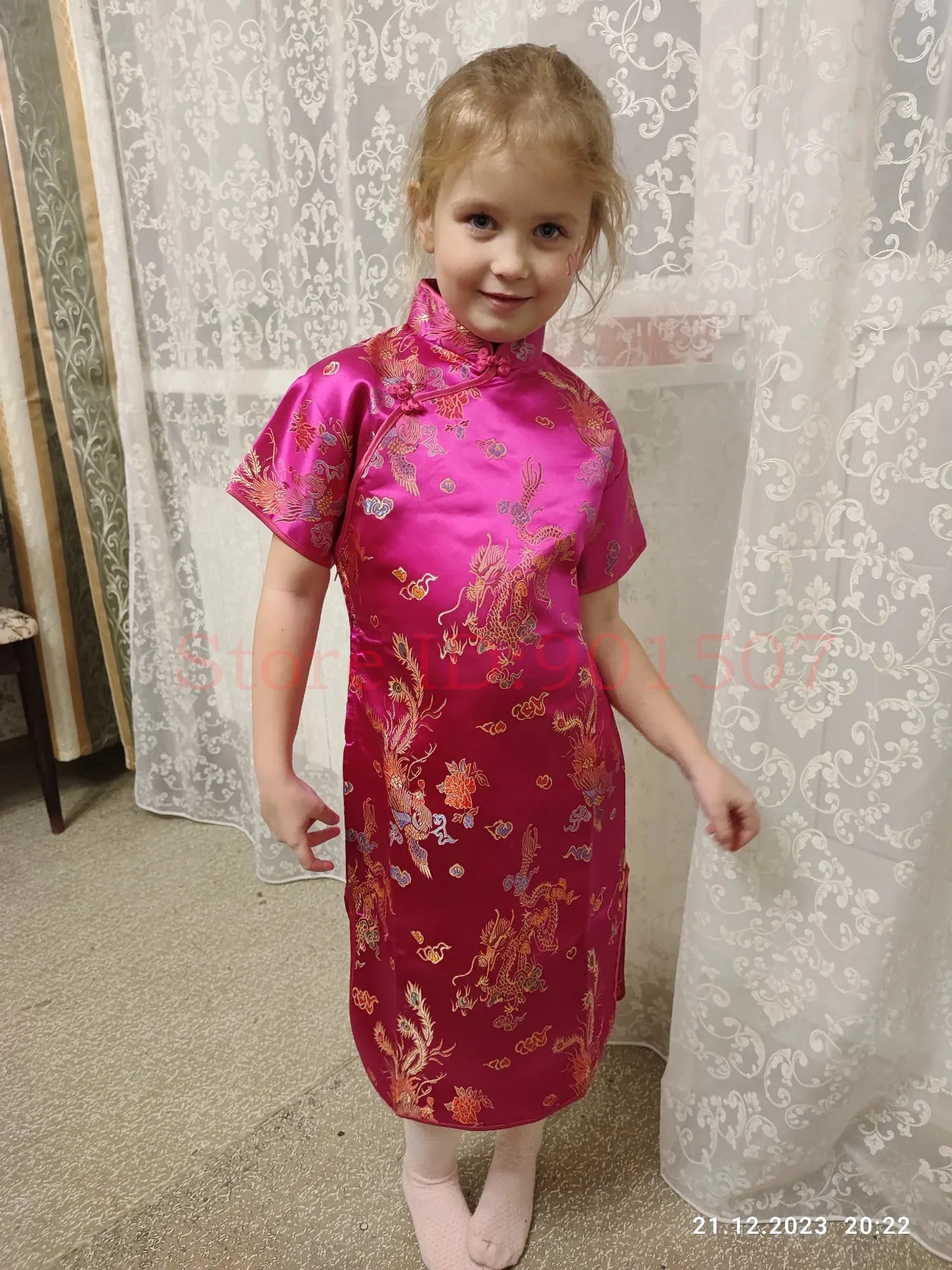 Summer Children Cheongsam Dragon Phoenix Embroidery Qipao Princess Dress Chinese Style Dresses New Year Qipao Gift Tang Clothes - Seprincess