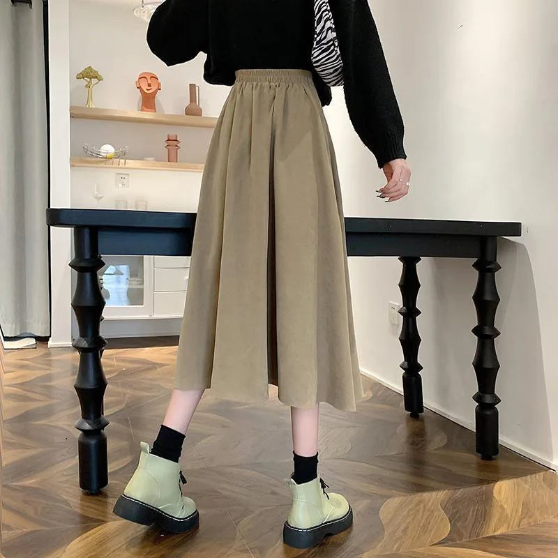 Lucyever Vintage Brown High Waist Pleated Skirt Women Korean Fashion College Style Long Skirt Ladies Autumn Casual A line Skirts - Seprincess