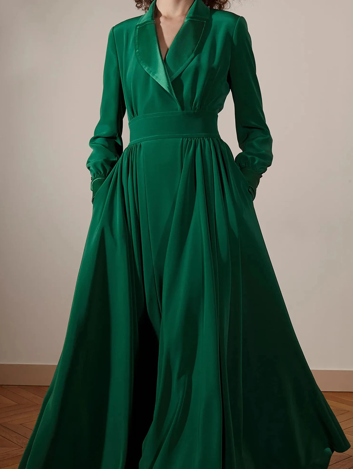 Women Clothing Long Dress Green Velvet Autumn Shawl Collar Pocket Evening Party Prom Abayas Muslim kaftan African Maxi Dress - Seprincess