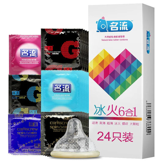 24pcs Multipack Condoms for Men Delay Ejaculation Ultra Thin Sensitive Dotted Ribbed Condom Mutual Climax Sexy Toys for Couples - Seprincess