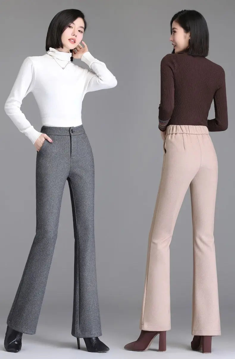 Autumn and Winter New Style Elastic Waist Boot-cut Pants High Waist Slim Straight Pants Fashion Women's Elastic Casual Pants