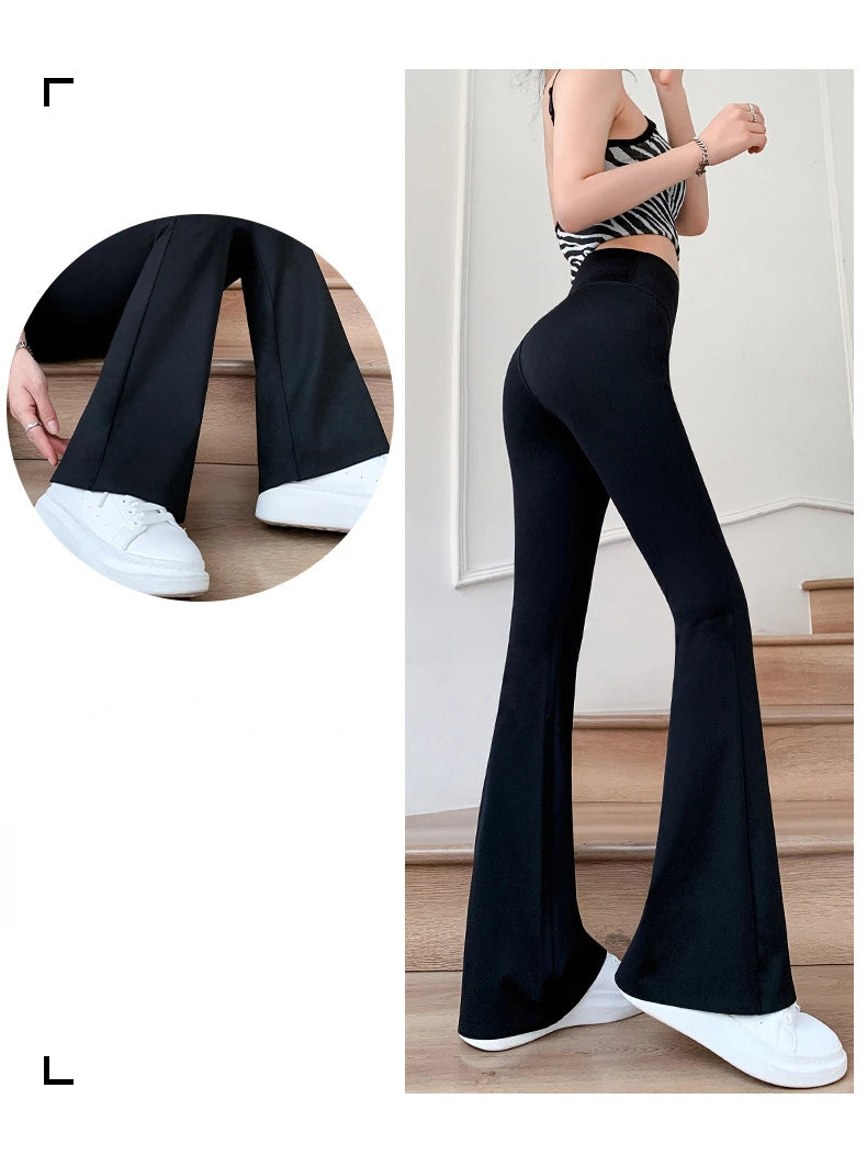 Summer Flare Pants Women Slim High Waist Pure Color Sexy Retro Fashion Ladies Streetwear All-match Spring Leisure