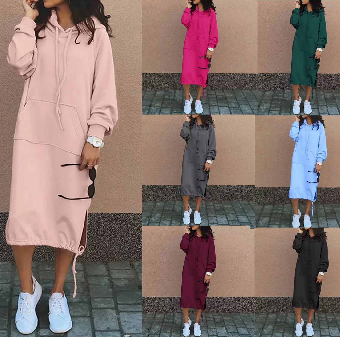 Autumn Winter Fashion Solid Sweatshirt Dress For Women O Neck Long Sleeve Casual Loose Femme Dresses 2023New Office Ladies Dress - Seprincess