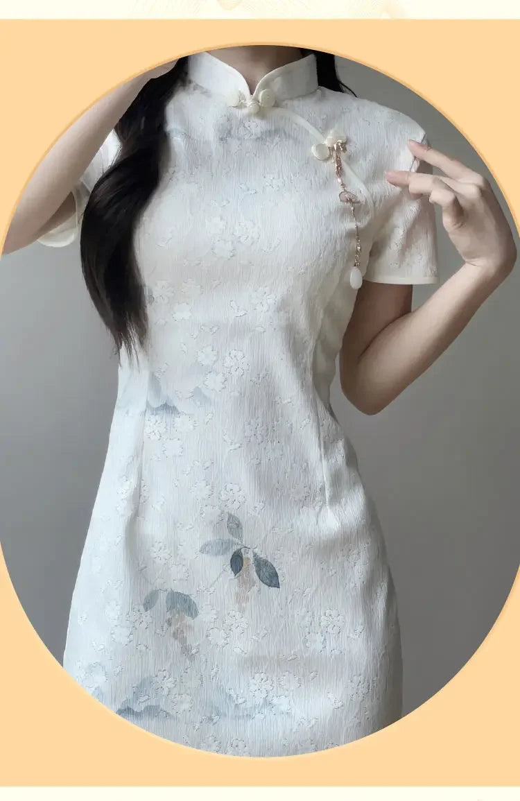 New Chinese White Embroidery Short Sleeve Qipao New 2024 Improved Edition Temperament Young Girl Small Summer Cheongsam Dresses - Seprincess