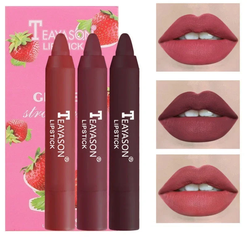 3PCS/set Velvet Matte Lipstick Pen Cosmetics Waterproof Lasting Nude Crayon Lipsticks Non Sticky Brown Lip Liner Pencil Makeup - Seprincess