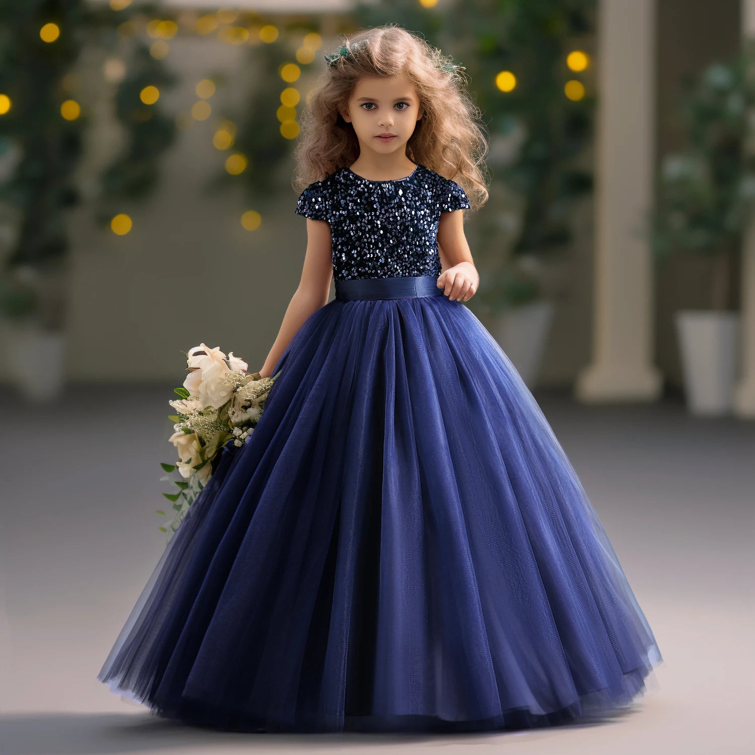 Sparkly Sequins Short Sleeves Flower Girl Dresses Tulle Kids Birthday Party Pageant Prom Gown Teen Girls Bridesmaid Dresses - Seprincess