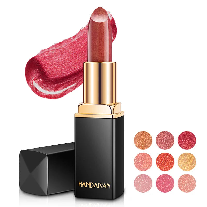 Handaiyan 9 Colors Glitter Matte Velvet Nude Lipstick Shimmer Sexy Red Pigments Makeup Long Lasting Waterproof Profissional - Seprincess