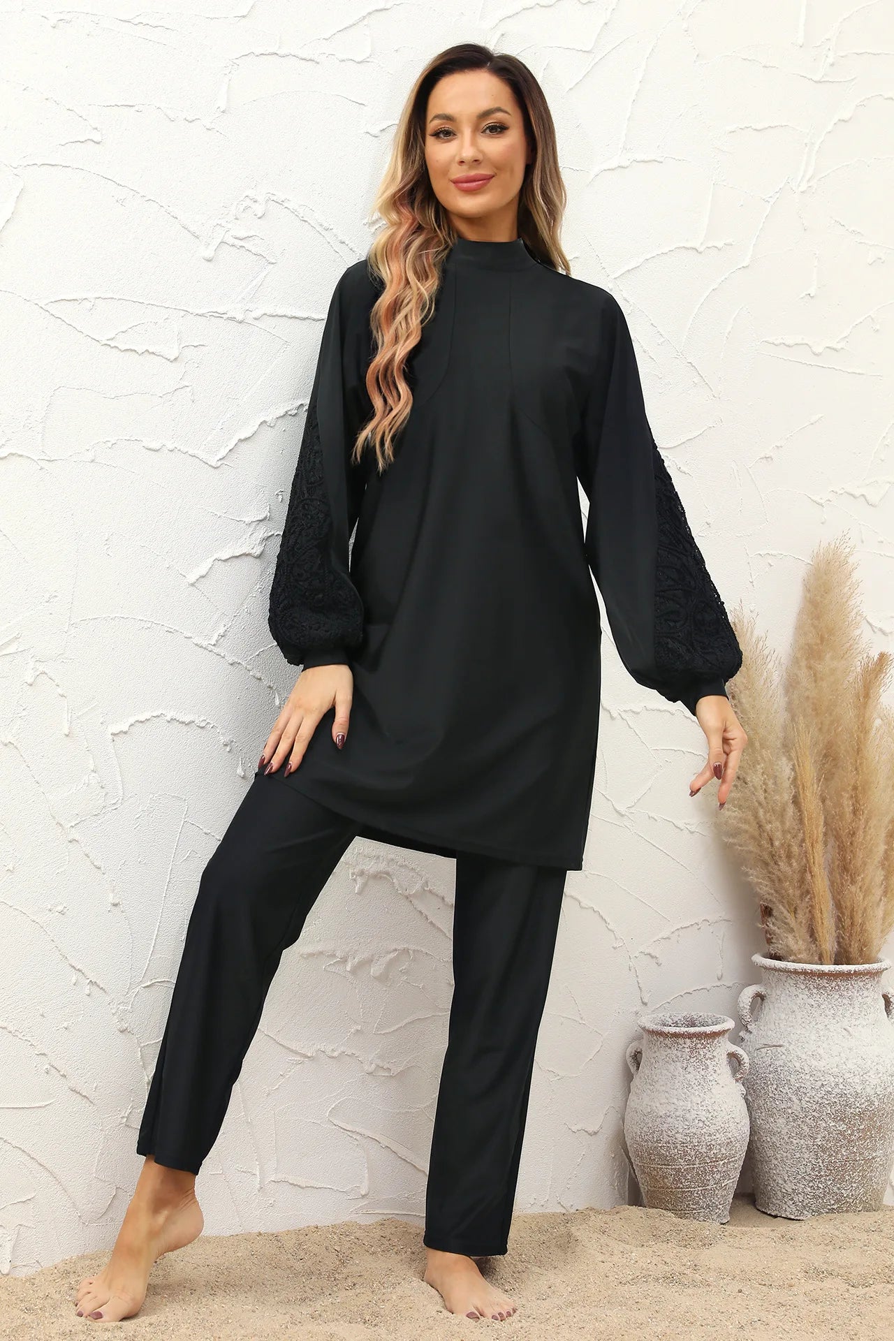 2024 Summer Dubai Modest Abaya 3 Piece Set Black Burkini Muslim Mujer Swimwear Women With Swim Cap Robe Femme Musulmane Clothing - Seprincess