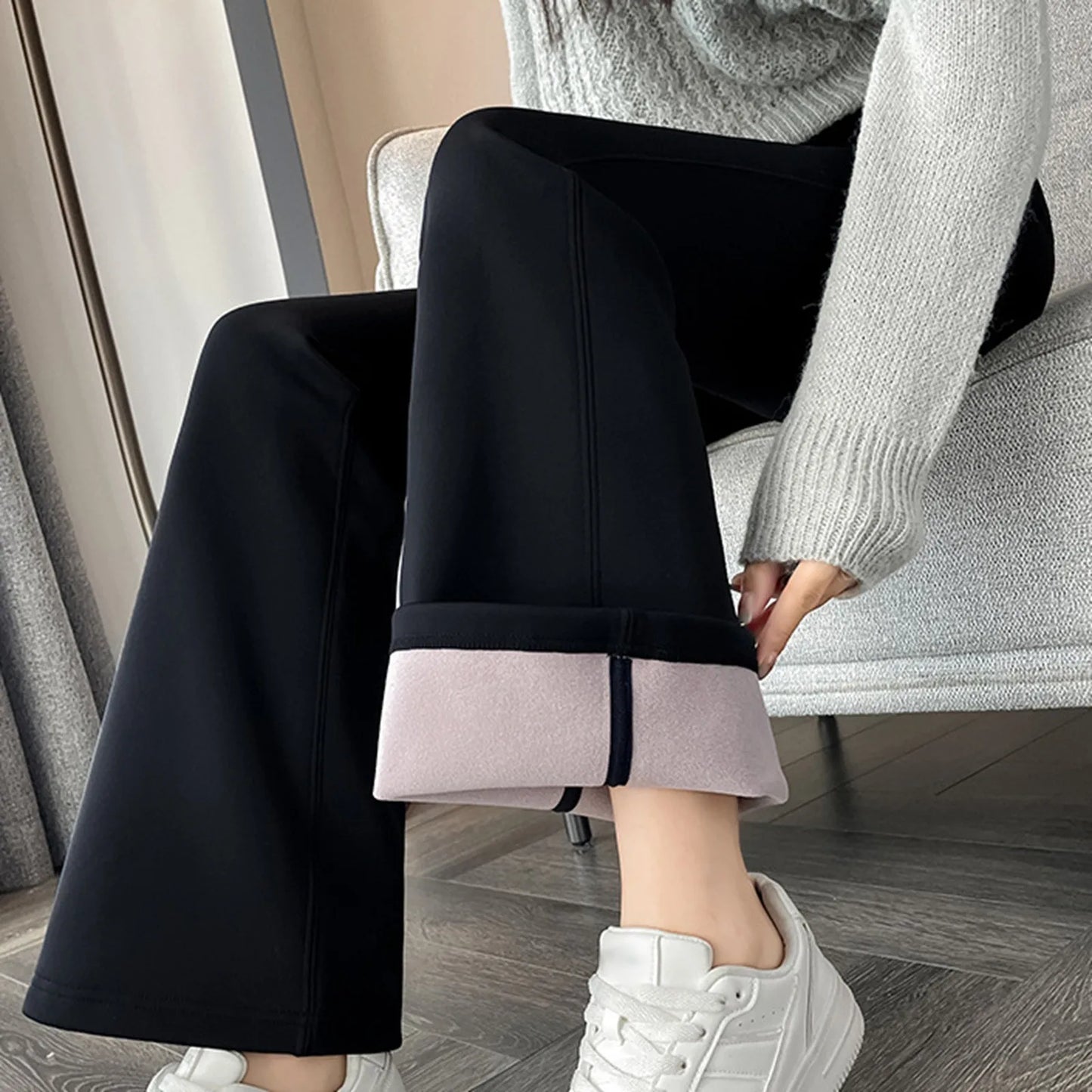 Women'S Winter High Waist Pants Thickened Leggings Warm Thickened Insulation Flared Pants Vintage Versatile Slimming Trousers