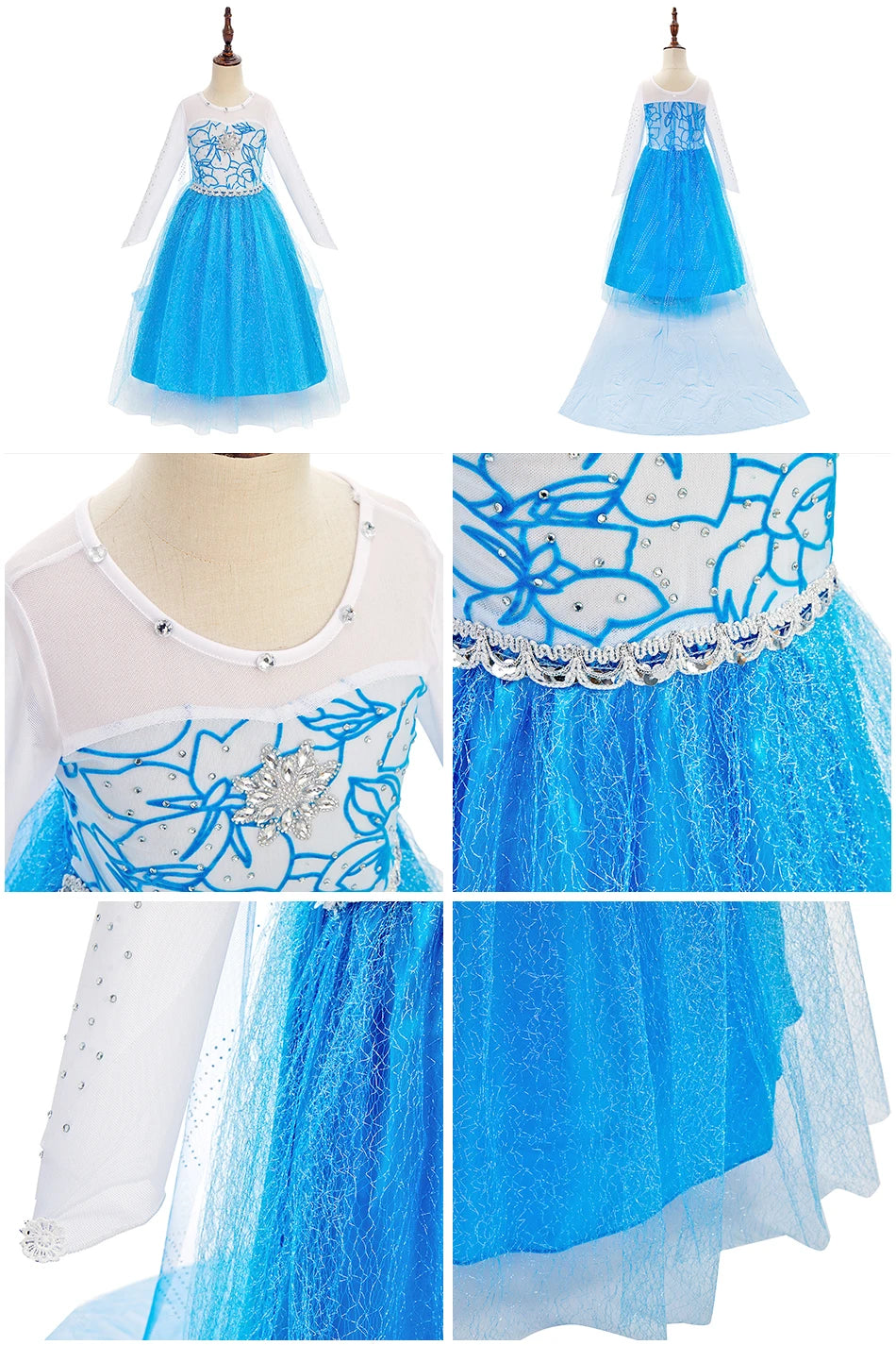 Children Elsa Gown Kids Snow Queen Dance Fancy Costume Girls Princess Halloween Long Sleeve Clothes Kids Party Cosplay Dresses - Seprincess