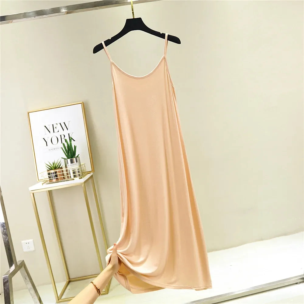 2022 O-Neck Dresses tops Women's Petticoat Woman Dress Slip Underdress Bottoming Straight Femmale Slips Woman Intimates Dress - Seprincess