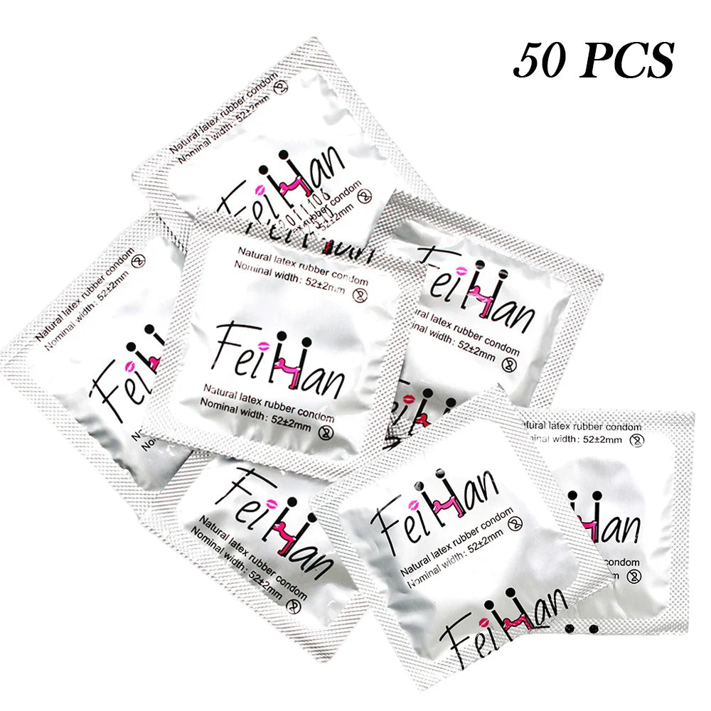 50/100pcs Ultra Thin Condom 52mm Width Hyaluronic Acid Lubrication Penis Sleeves Contraception Supplies Adults Safer Sex Toy - Seprincess