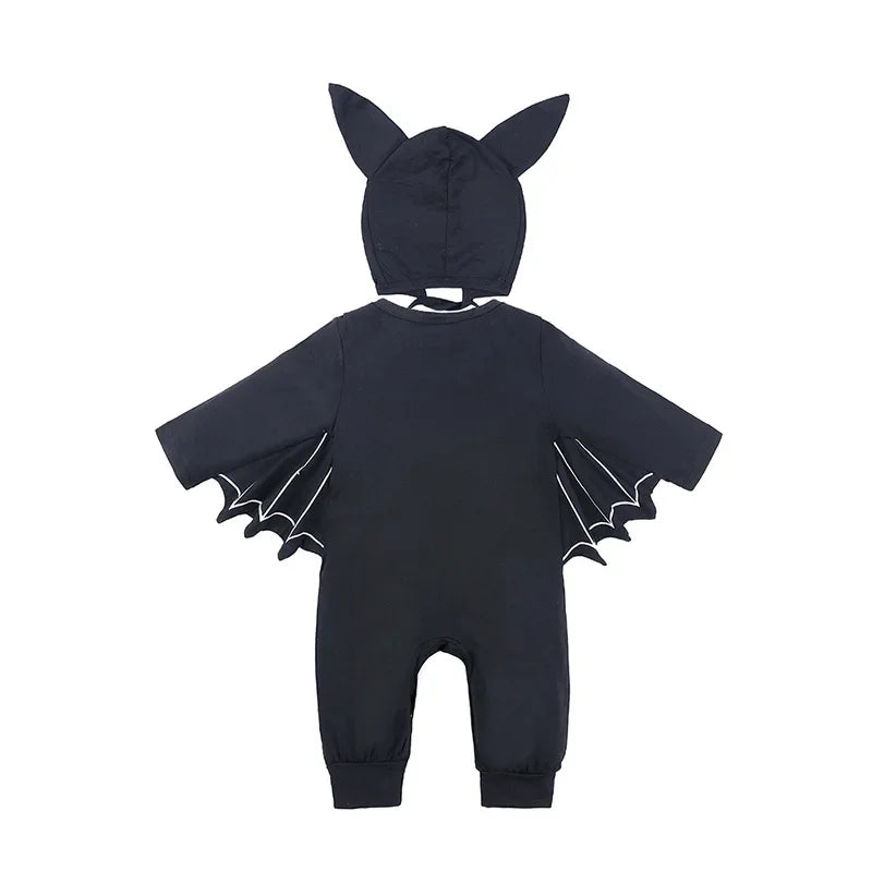 Halloween Baby Black Bat Costume Cosplay Romper Jumpsuit Infant Boys Girls Purim Party Carnival Fancy Dress Long Short - Seprincess