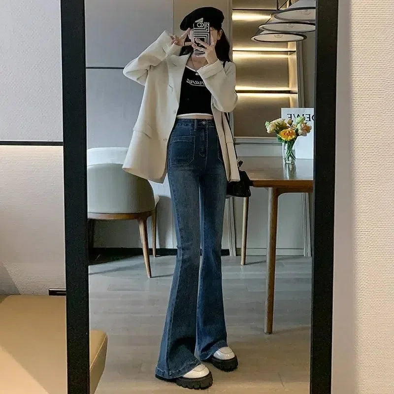 Vintage High-waisted Slimming Jeans Women's Autumn Winter New Style Versatile Long Pants Flattering Slim Fit Smooth Silhouette