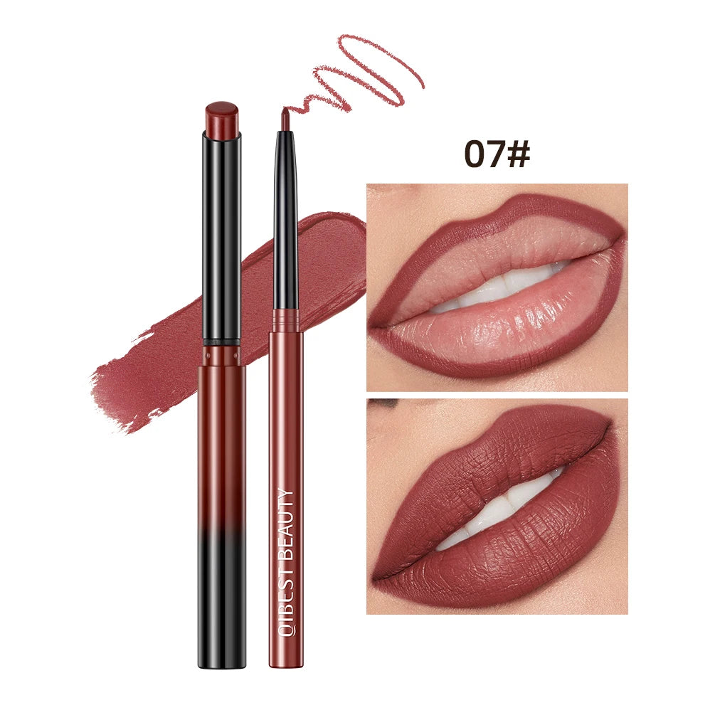 QIBEST 2pcs Lipstick Lipliner Pen Set Matte Nude Lip Liner Pencil Waterproof Long Lasting Lipstick Pen Contour Makeup For Women