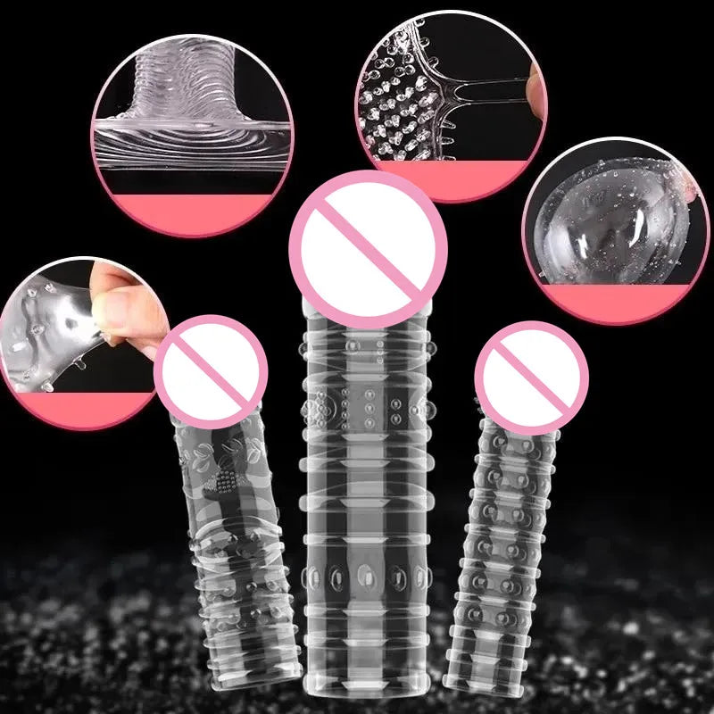 1PCS Reusable Condoms For Men Delay Ejaculation Spike Dotted Penis Sleeve Adult Sex Toys Condom Cock Extender Dildo Cover Sleeve - Seprincess