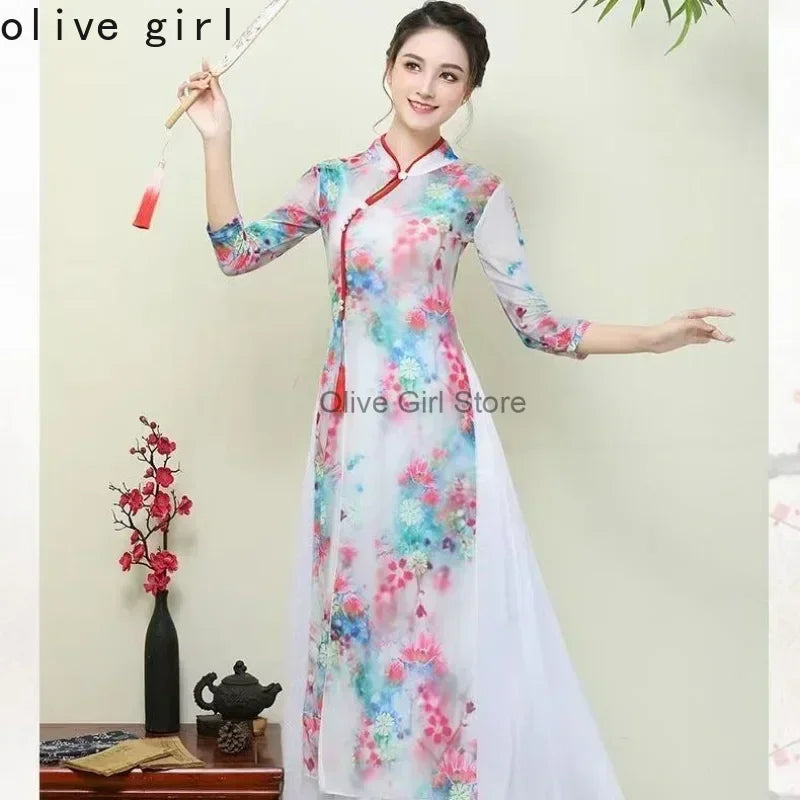 Chinese Qipao Dress Cheongsam Traditional Costume Classical Dance High-end Elegant Dance Clothes Folk Dance Women's Clothes - Seprincess