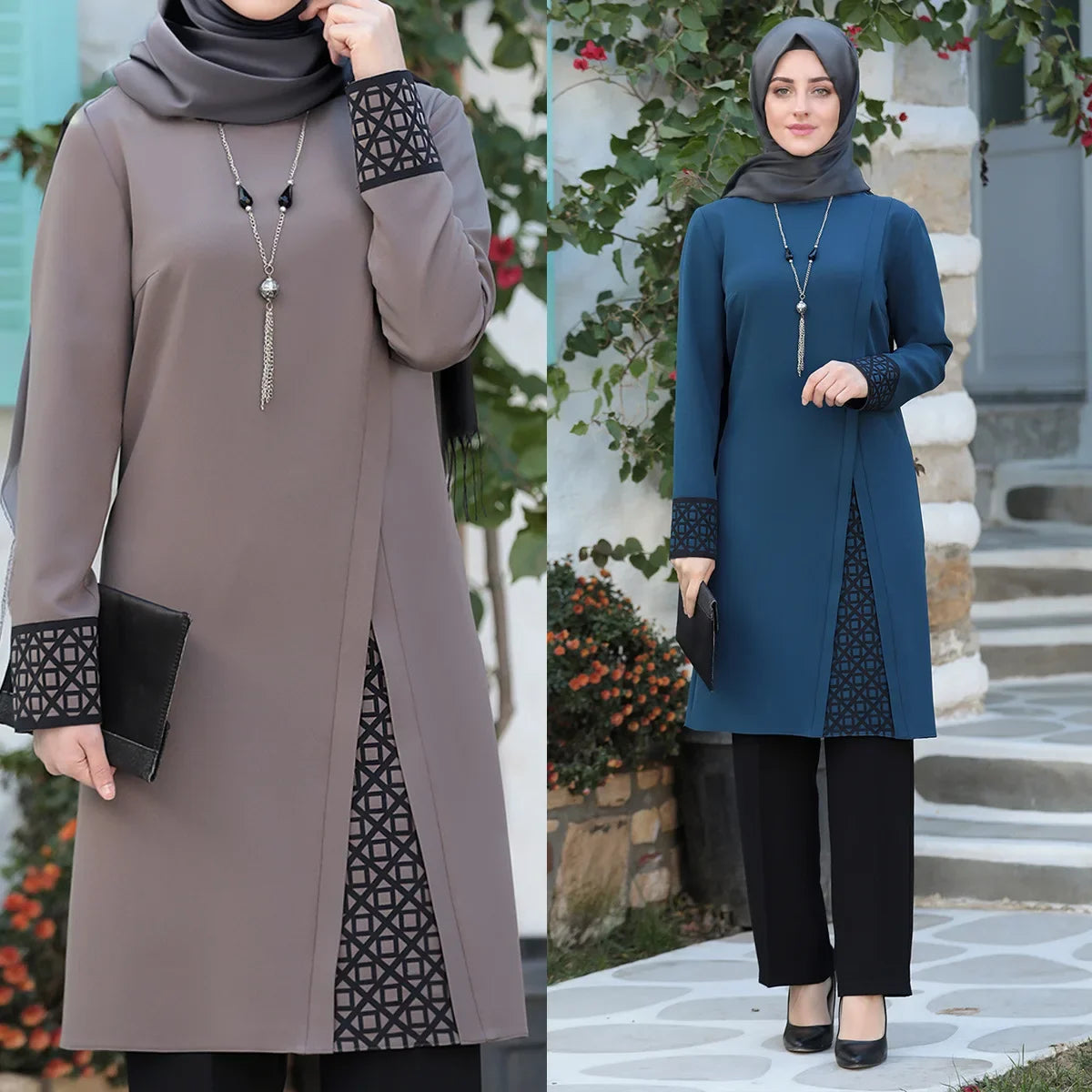 Muslim Dubai Abayas Women Set 2 Piece Top & Pant TRamadan Robe Two Piece Abaya Set Outfit Clothing Suits Evening Long Dresses - Seprincess