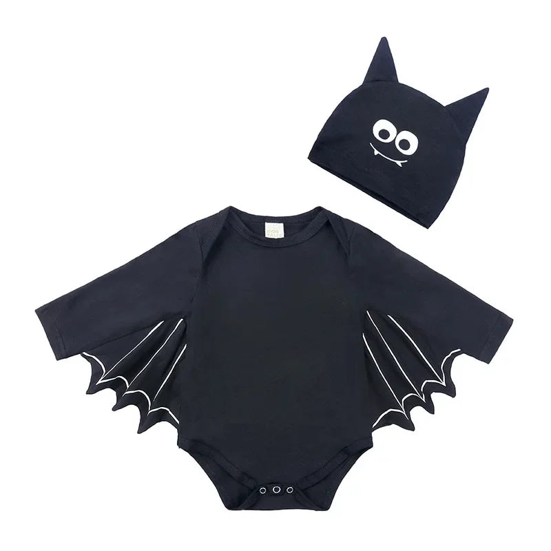 Halloween Baby Black Bat Costume Cosplay Romper Jumpsuit Infant Boys Girls Purim Party Carnival Fancy Dress Long Short - Seprincess