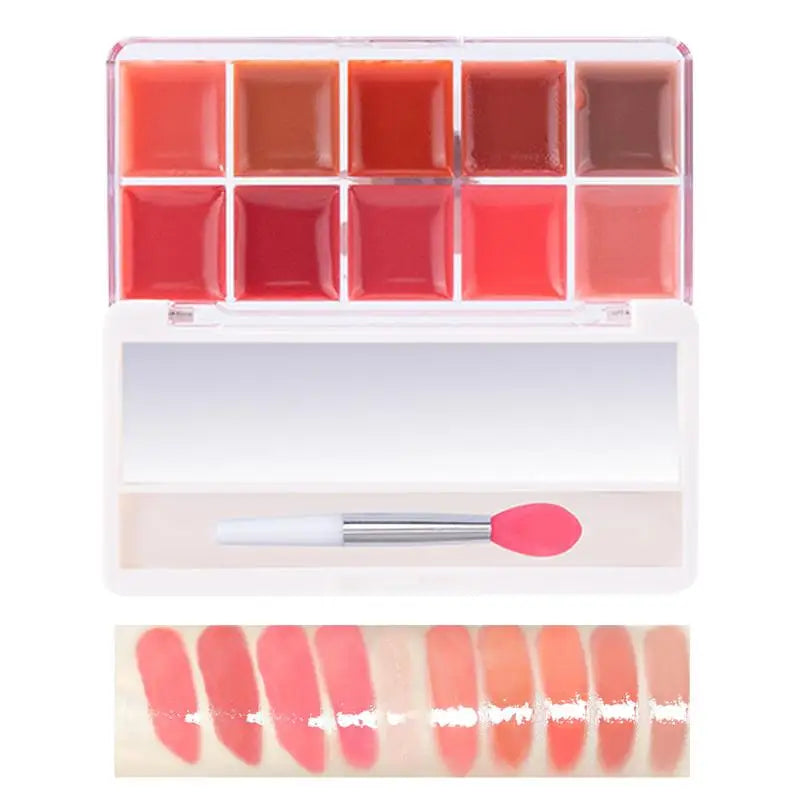 Lip Gloss Palette 10 Colors Jelly Lip Cream Palette Smooth Lip Glosses Tonedd Lip Frozenn Plate Red Lip Glaze Palette Lipstick - Seprincess