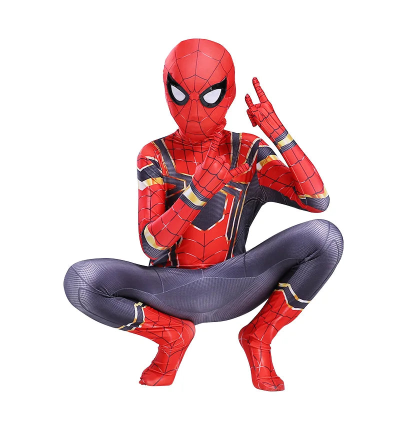 Kids Superhero Spider Costume Spandex Jumpsuit Halloween Cosplay Costumes Bodysuit Kids Head Cover Separation Party Set - Seprincess