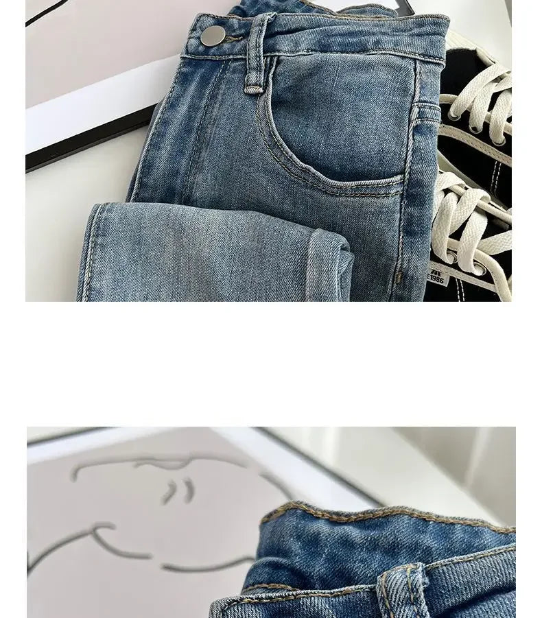 Summer New Fringe Jeans Women's Student High-waisted Elastic Slimming Bootcut Pants Vintage Thin Bell-bottom Pantsins