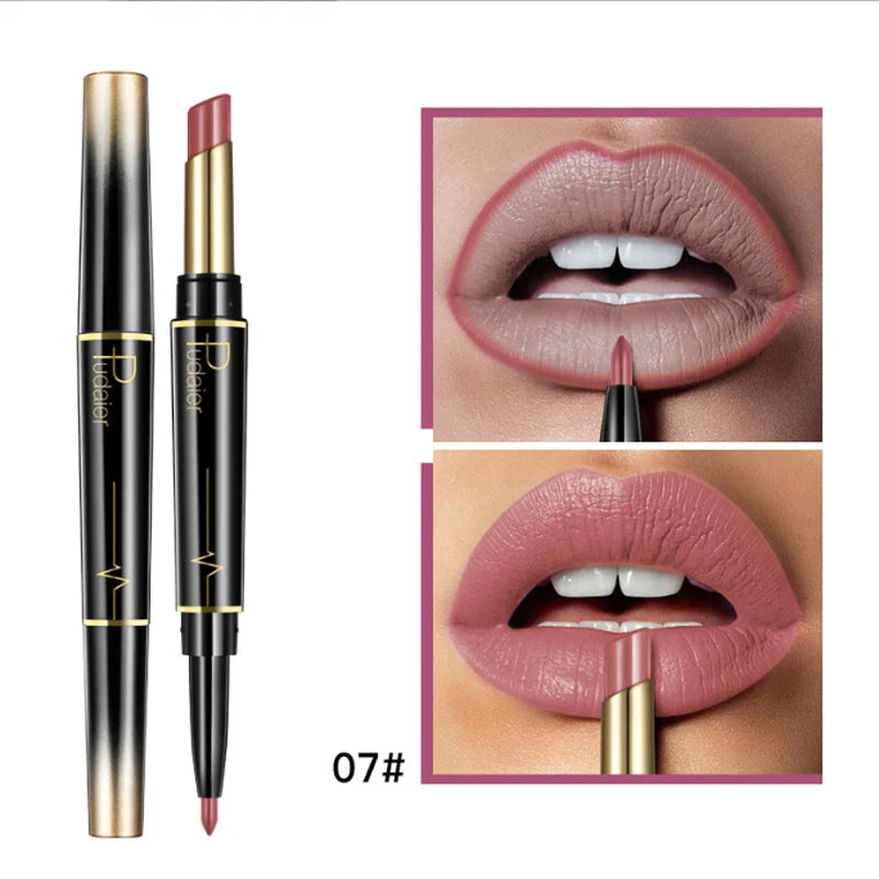 2 in 1 Double Head Lipstick & Lip Liner Makeup Set Matte Velvet Lipstick Creamy Lip Pencil - Seprincess