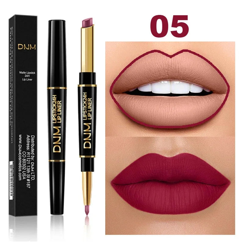 DNM Double-ended Matte Lipstick Pencil Non-stick Cup Long Lasting Lipstick Lip Liner Waterproof 2 In 1 Lip Stain Pencil Makeup - Seprincess