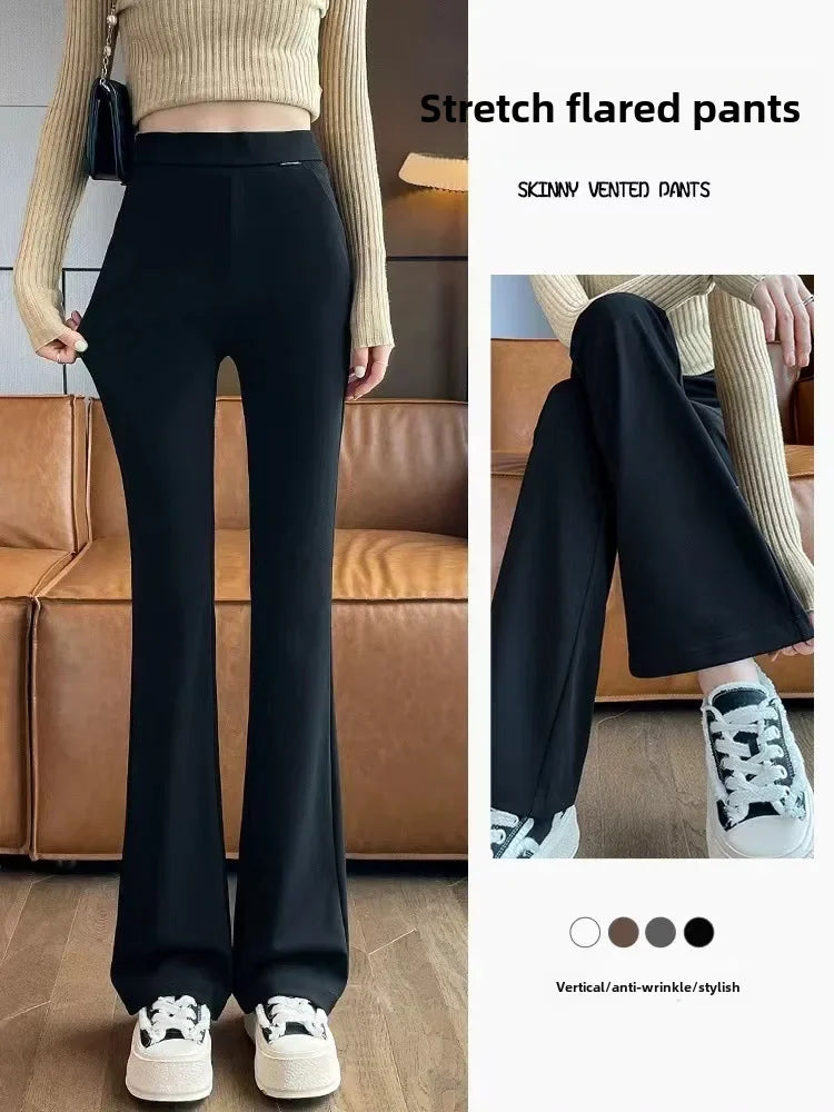 High-waisted Bell-bottom Pants Women's Spring/autumn New Arrival 2024 Petite Summer Thin Style Black Micro-flared Suit Pants