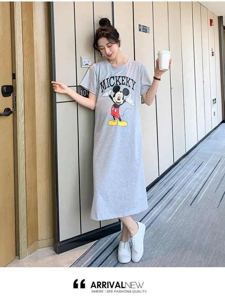 Disney Dongdaemun Maternity Dress Short Sleeve T-shirt Skirt 2022 Summer Cartoon Mickey Printed Summer Dress Fashion - Seprincess