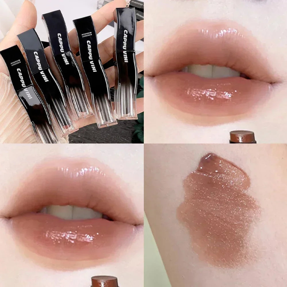 New Jelly Mirror Black Tube Lipstick Long Lasting Non-stick Cup Moisturize Water Light Lip Gloss Korean Lips Makeup Cosmetic 1pc