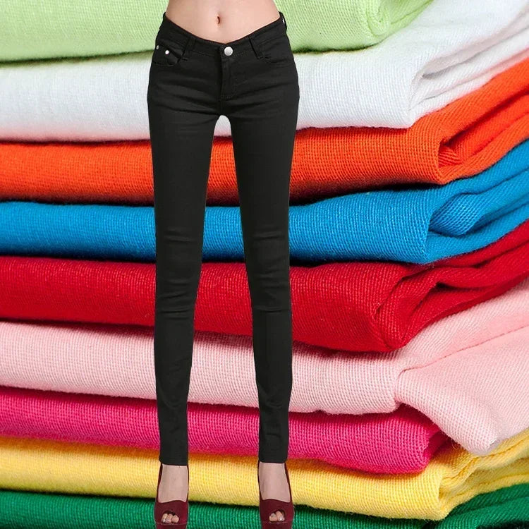 Woman Jeans Pants White Feet Pants Candy Color Pencil Pants Women's Stretch Pant 20 Colors Available Pantalones Vaqueros Mujer