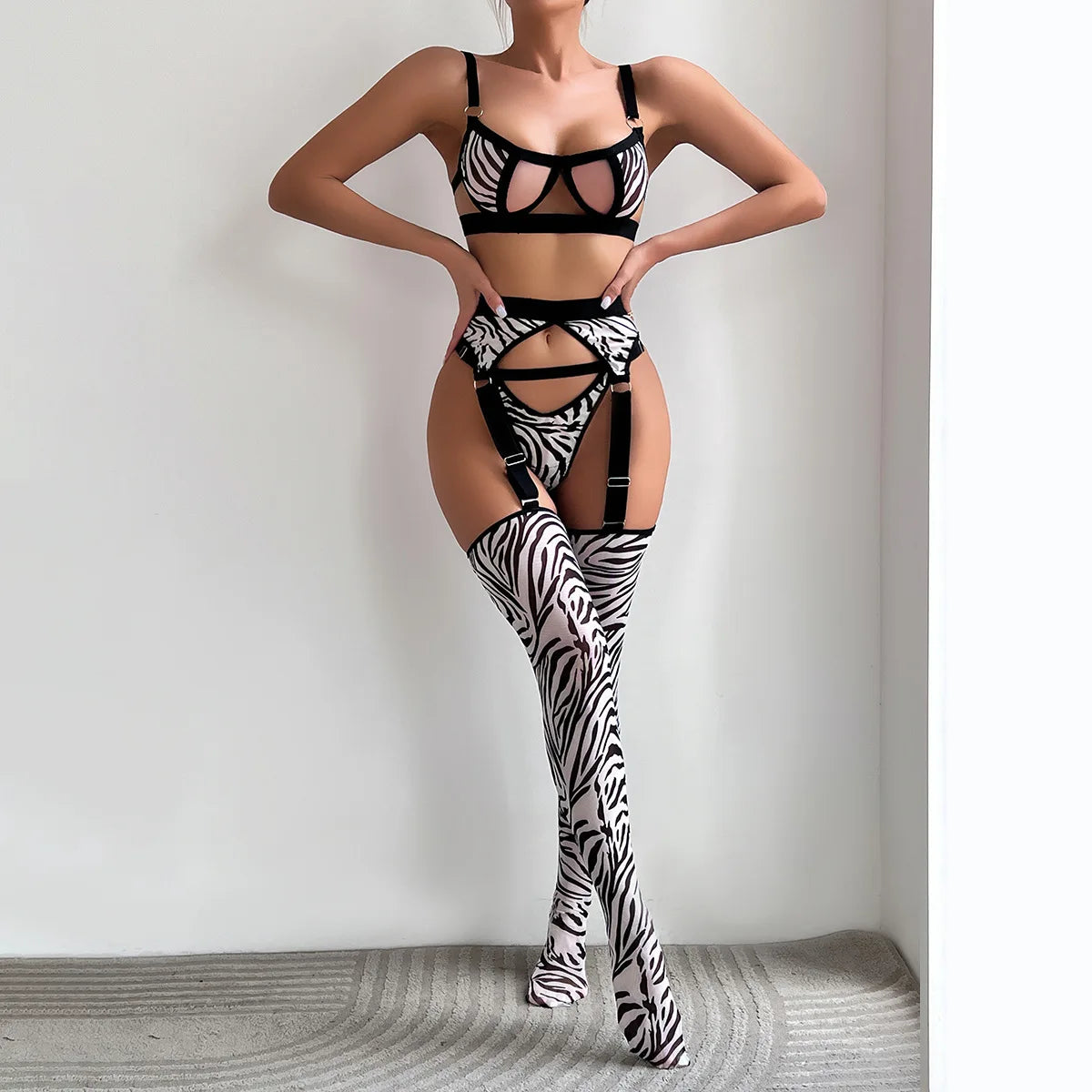 Bodysuit Zebra stripe tight binding deep v exposed breasts promotions 99% sales anal sexy lingеrie set fetish bodystocking xxx - Seprincess