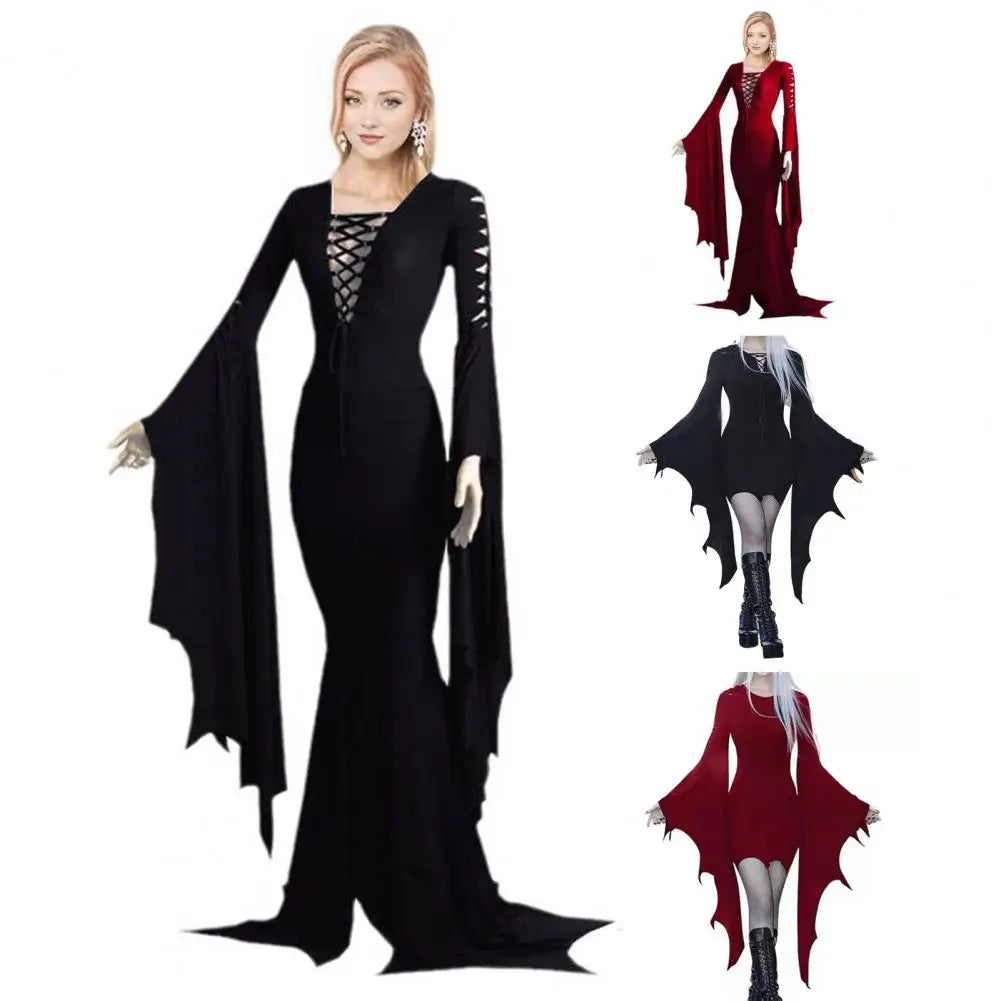 Cosplay Medieval Forest Elven Elf Pixie Costume For Women Gothic Vintage Slim Hooded Nienna Dress Halloween Carnival Party Dress - Seprincess