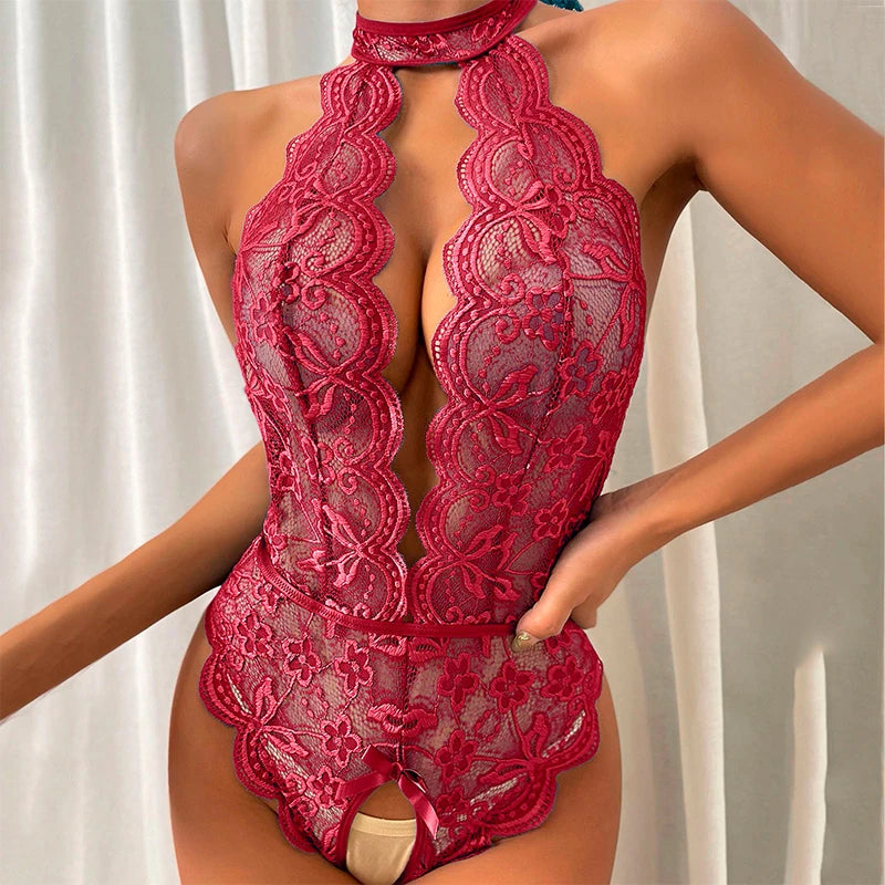 Lingerie Tight open cut embroidery jacquard lace deep v Sex clothes adult large xxxl dresses sexy sets women's sexy underwear