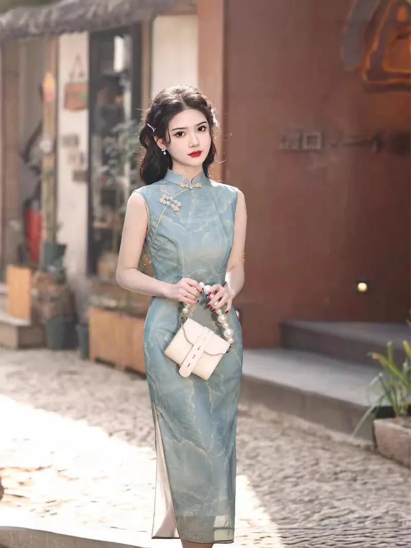 Lady Chinese Style Flower Print Qipao Women Traditional Retro Vintage Cheongsam Elegant Wedding Evening Dress Bodycon Vestidos - Seprincess