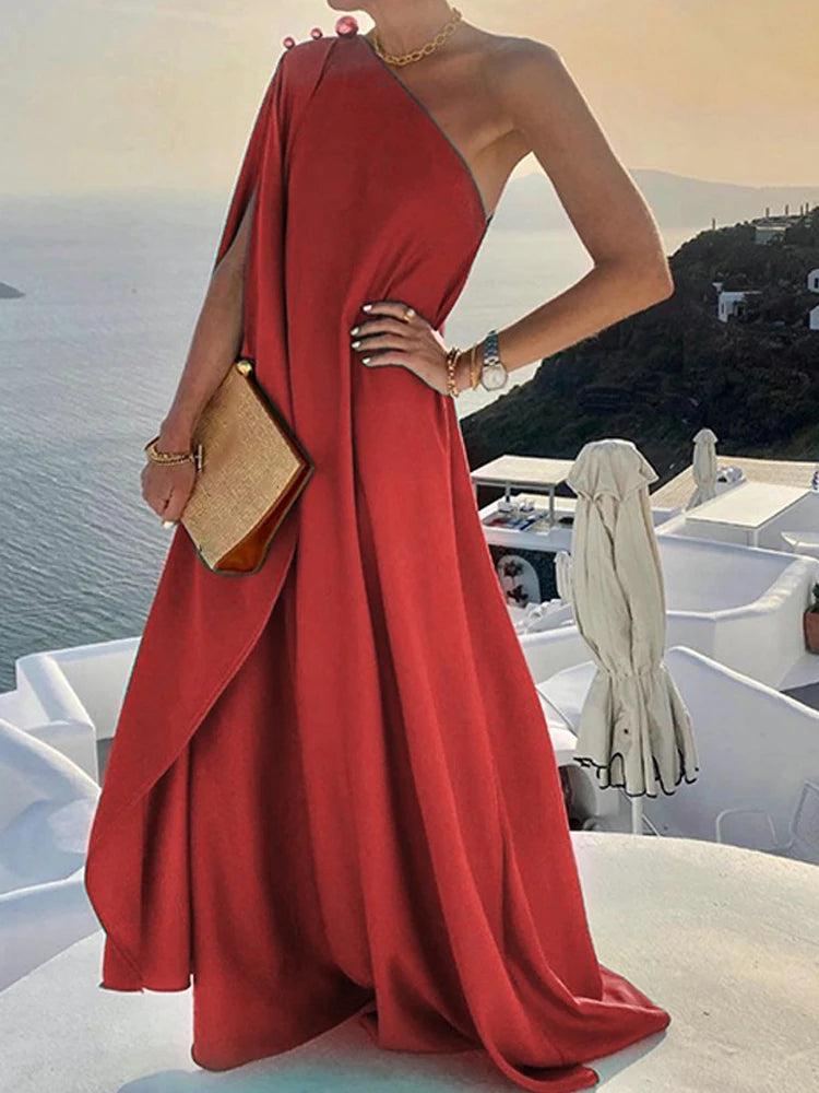 2024 Elegant Off Shoulder Shawl Sleeve Party Evening Dress Beautiful Draped Full Length Dress Women Solid Silk Satin Dresses - Seprincess