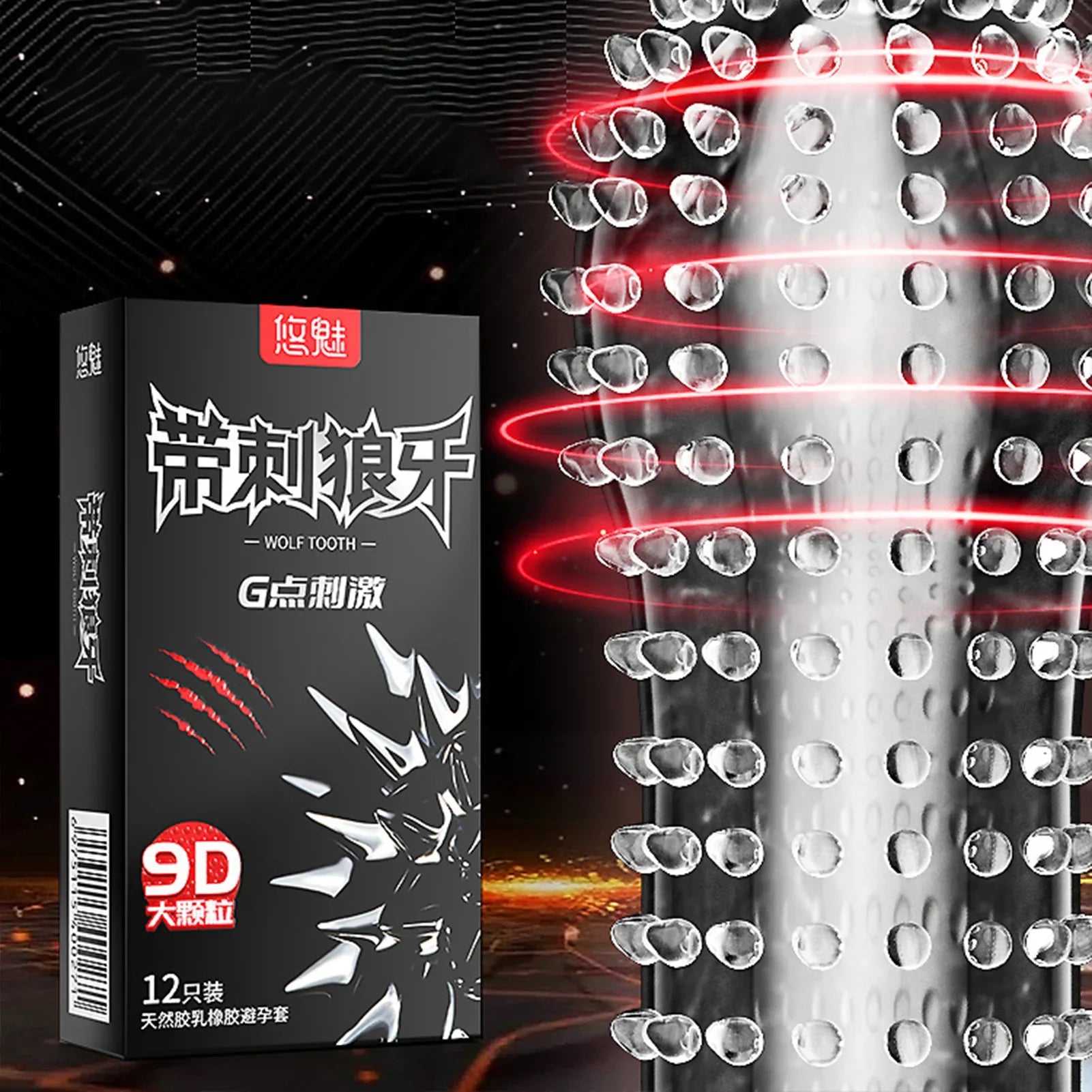 Ultra Stimulation Spikes Condoms Longer Lasting Latex Condoms with 9D Particles for Men 18+ Big Dots Penis Sleeve Adult Sex Toys - Seprincess