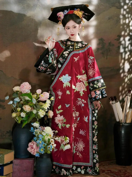 4 Colors Autumn Late Qing Dynasty Clothing Qipao Chinese Traditional Dress for Women Hanfu Exquisite Embroidered Long Cheongsam - Seprincess