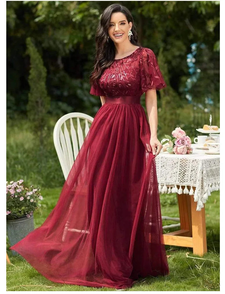 Black purple red green elegant embroidered dress high-quality A-line dress office women's party engagement banquet dress - Seprincess