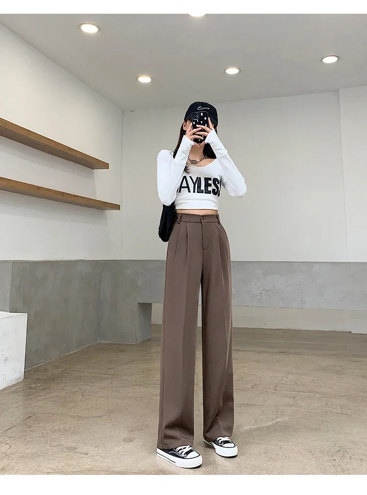 Casual High Waist Loose Wide Leg Pants for Women Spring Autumn New Female Floor-Length White Suits Pants Ladies Long Trousers