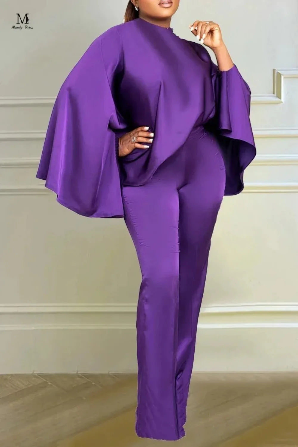 Casual Two Piece Set Women Satin Outfits Loose Batwing Sleeve Wide Leg Pants Winter Spring Elegant 2 Piece Set for Women - Seprincess