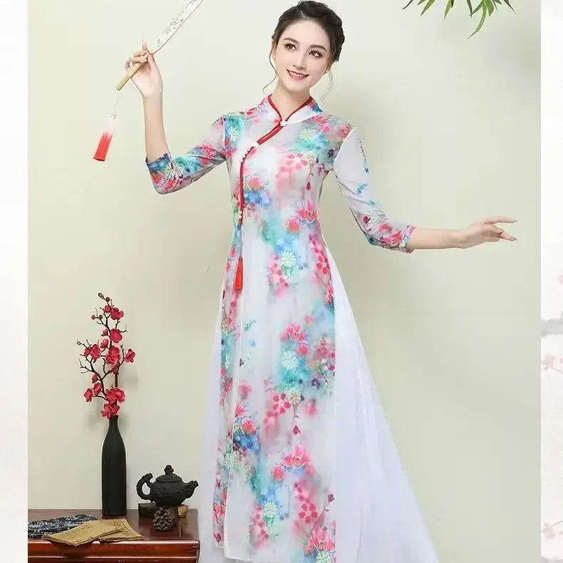 Chinese Qipao Dress Cheongsam Traditional Costume Classical Dance High-end Elegant Dance Clothes Folk Dance Women's Clothes - Seprincess