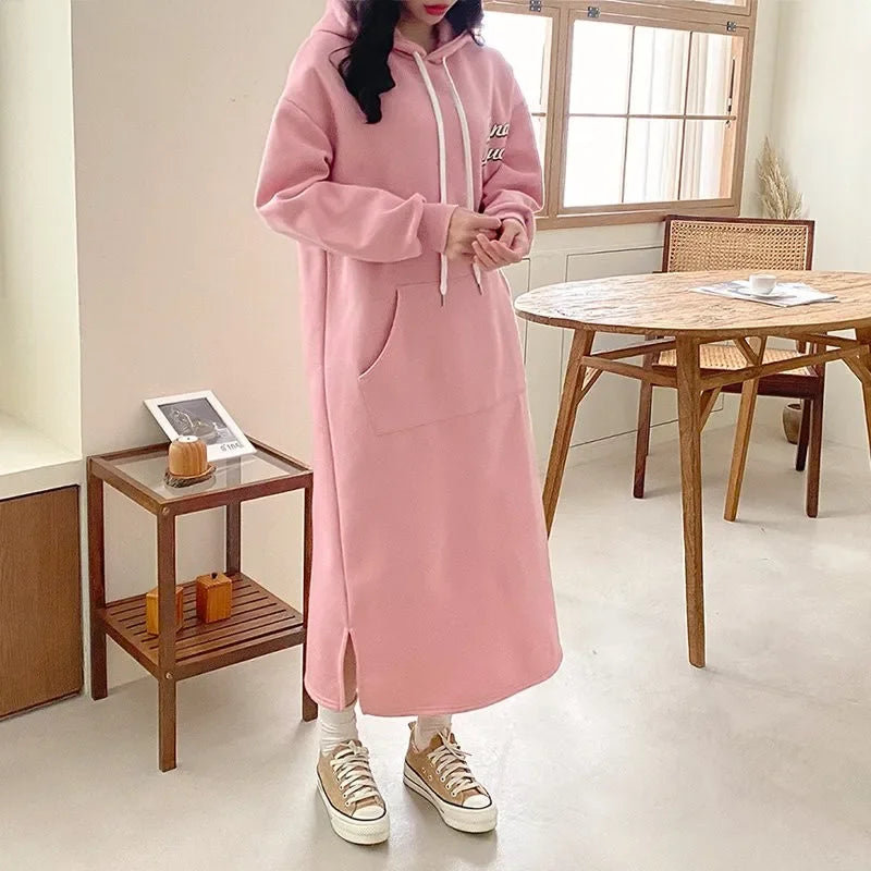 Dongdaemun Autumn/winter New Hooded Long Sweatshirt Petite Long Sleeve Dress Women's Spring Autumn Tweed Style Skirt - Seprincess