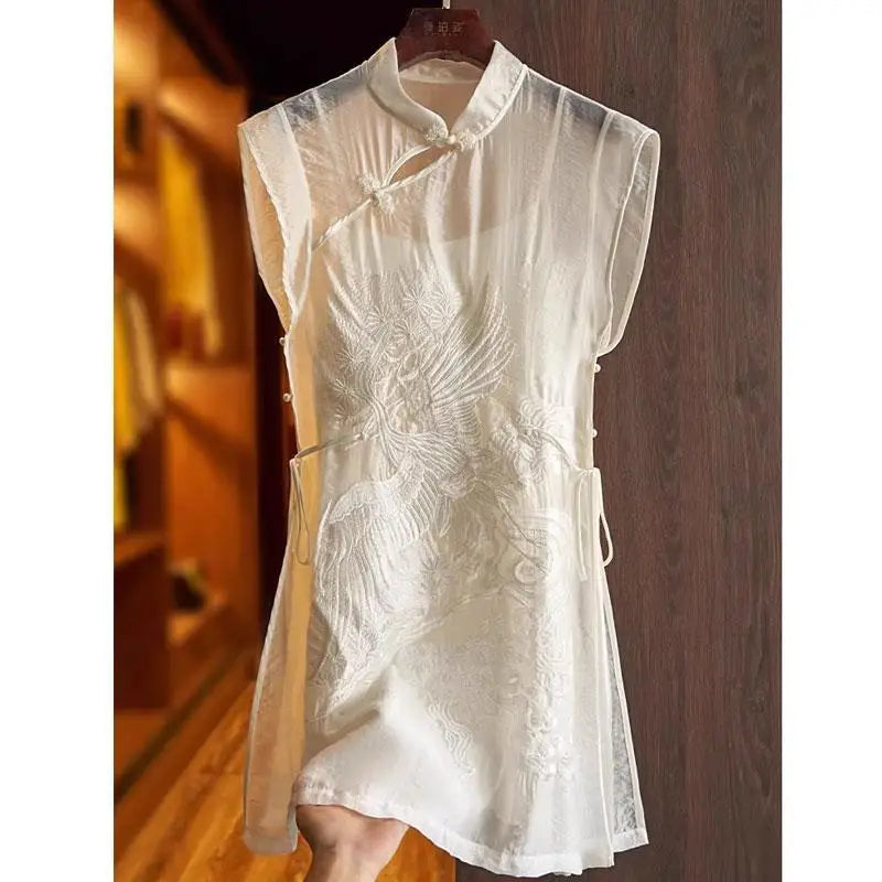 2024 chinese fashion embroidery loose cheongsam blouse women's summer new chinese style short sleeve embroidery qipao shirt w955