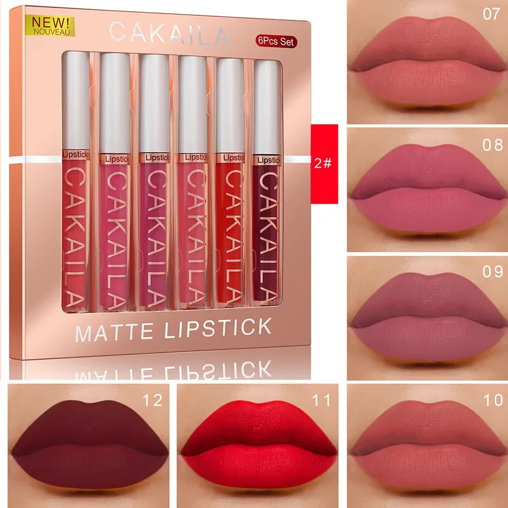 KACAILA 6/10 Colors Lipstick Set Velvet Matte Liquid Lip Gloss Non Stick Cup Waterproof Long Lasting Female Make Up of Gift Set - Seprincess